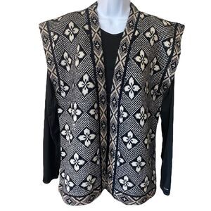 Vintage Alpaca Line Sweater Vest Open Front Black Off White Womens Peru ?SIZE